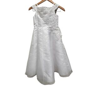 NWT Nordstrom Us Angels Girls Dress Embroidered Flowers Beaded White Size 8